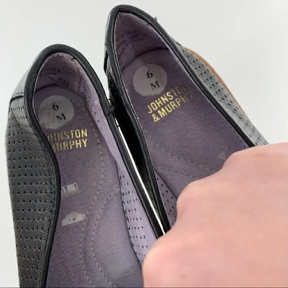 Johnston and Murphy flats sz 6 black laser cut leather flatform loafers academia - Picture 10 of 12